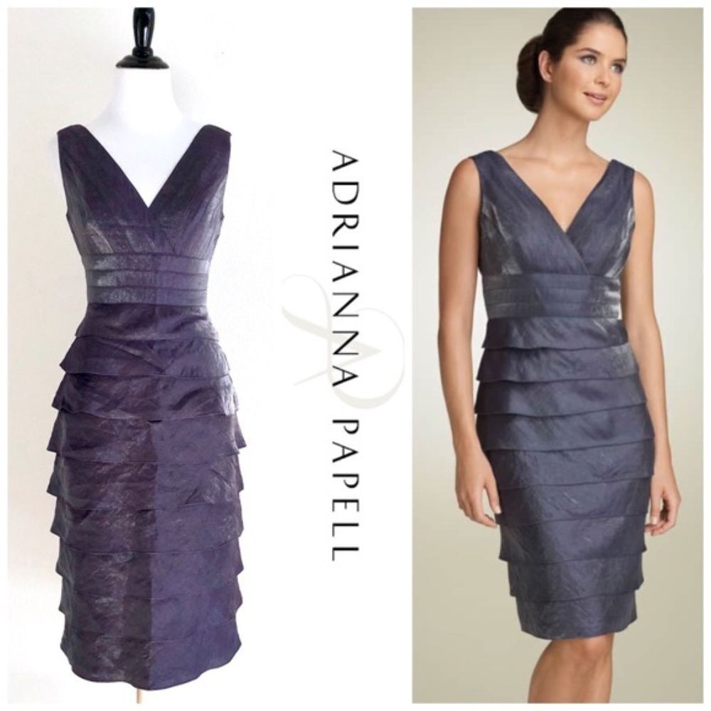 Adrianna Papell Shutter Pleat‎ Satin Dress Sz 8